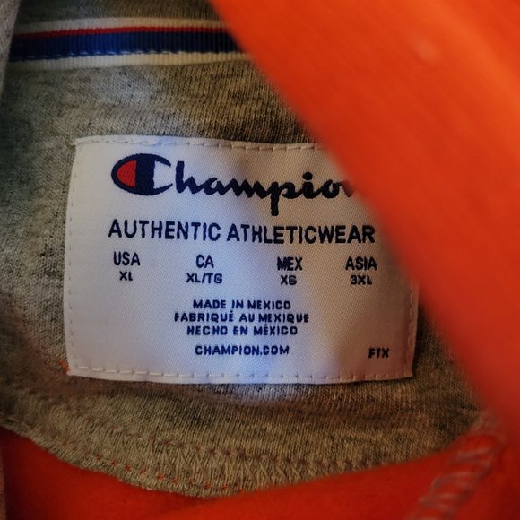 Champion Powerblend Fleece Camo Camouflage Orange Hoodie Sweatshirt Script Logo - Picture 14 of 15